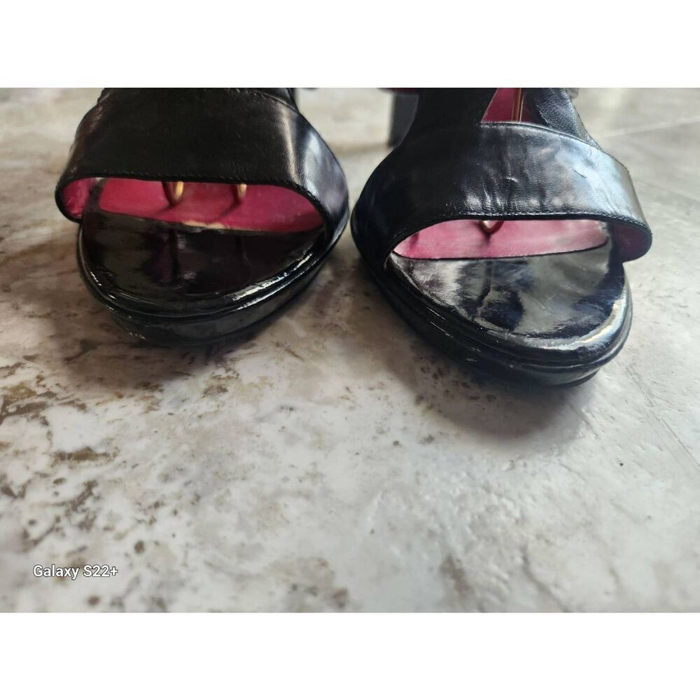 Bandolino black leather w hot pink footbed high heel sandals Sz 9.5 - Picture 10 of 10